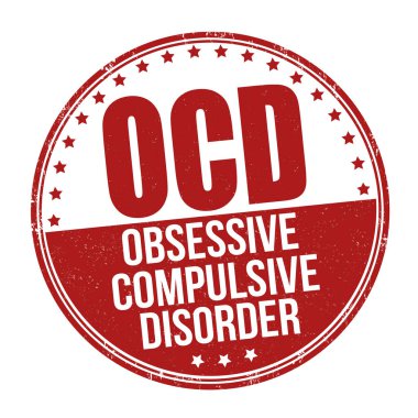 OCD (Obsesif Kompulsif Bozukluk) beyaz arkaplan üzerinde kauçuk damgası, vektör illüstrasyonu