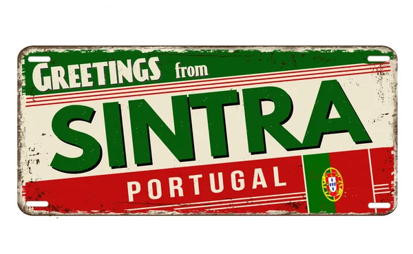Grüße Von Sintra Vintage Rostige Metallplatte Auf Weißem Hintergrund Vektorillustration — Stockvektor