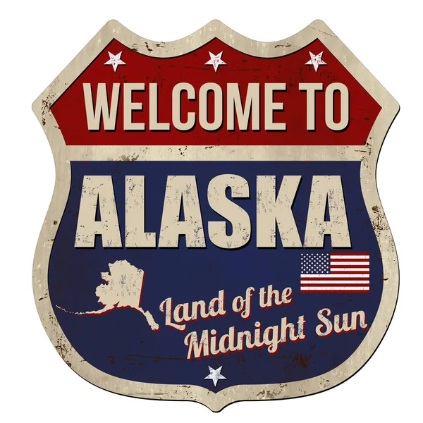 Welcome Alaska Vintage Rusty Metal Sign White Background Vector Illustration — стоковый вектор