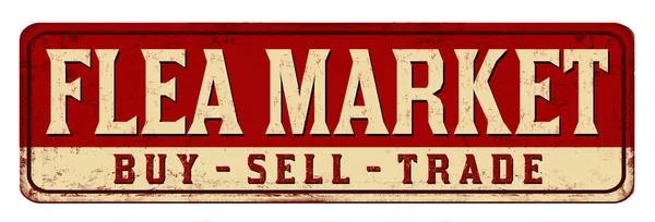 Flea Market Vintage Rusty Metal Sign White Background Vector Illustration — Stok Vektör