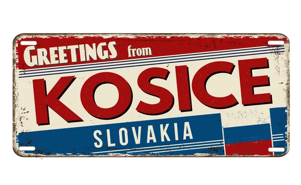 Saludos Kosice Placa Metal Oxidado Vintage Sobre Fondo Blanco Ilustración — Vector de stock