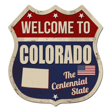 Beyaz arkaplandaki Colorado klasik paslı metal tabelasına hoş geldiniz.