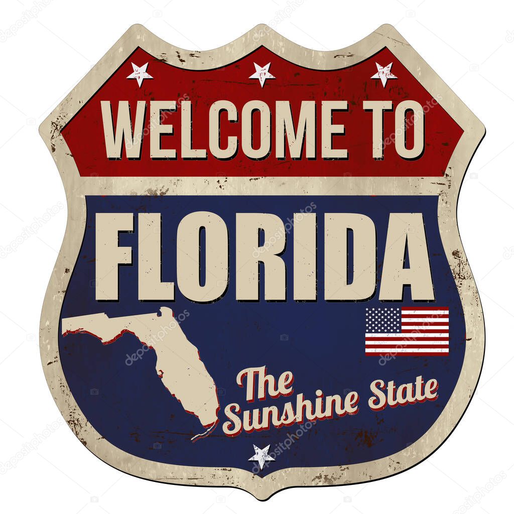 Welcome to Florida vintage rusty metal sign on a white background, vector illustration