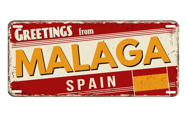 Saludos Desde Málaga Placa Metal Oxidado Vintage Sobre Fondo Blanco — Vector de stock