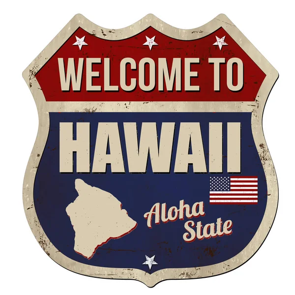 Bienvenue Hawaï Vintage Rouillé Panneau Métallique Sur Fond Blanc Illustration — Image vectorielle