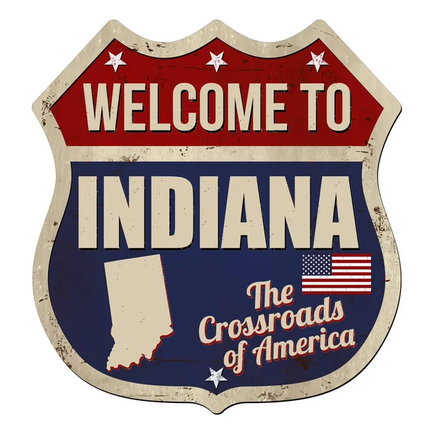 Welcome Indiana Vintage Rusty Metal Sign White Background Vector Illustration — Stock Vector