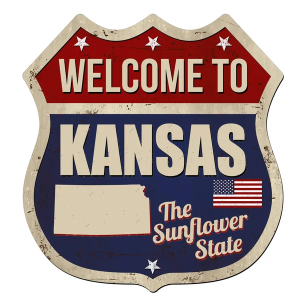 Üdvözöljük Kansas Vintage Rozsdás Fém Felirat Fehér Háttér Vektor Illusztráció — Stock Vector