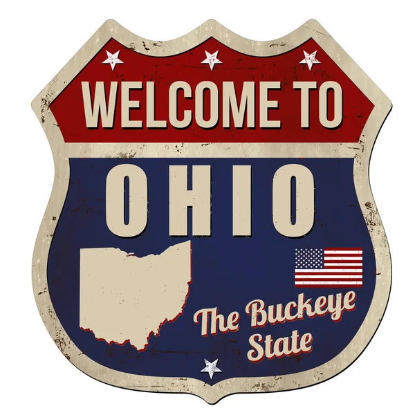 Bienvenue Ohio Vintage Rouillé Panneau Métallique Sur Fond Blanc Illustration — Image vectorielle