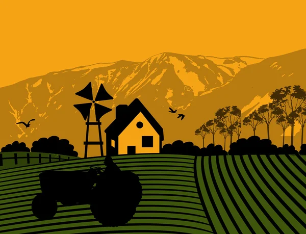 農場で栽培農業トラクター — ストックベクタ