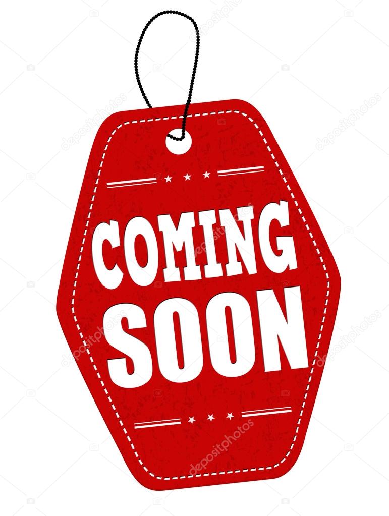 Coming soon red leather label or price tag on white background, vector illustration