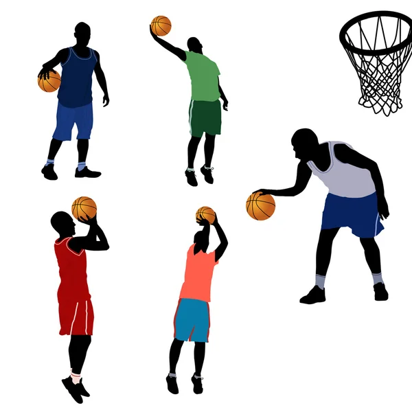 Silueta de jugadores de baloncesto — Vector de stock