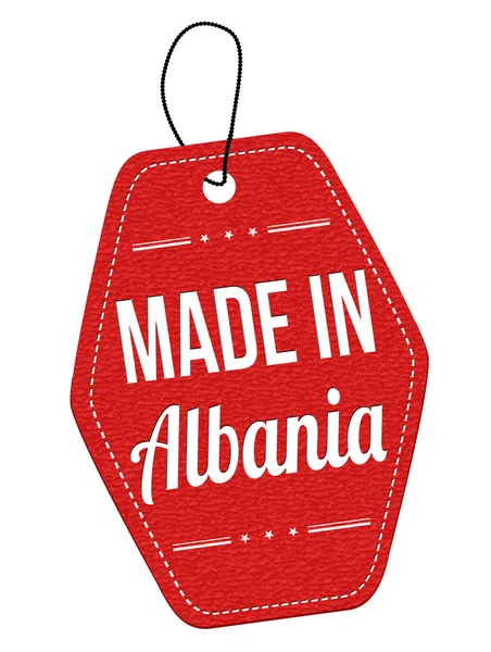 Hecho en Albania etiqueta de cuero rojo o etiqueta de precio — Archivo Imágenes Vectoriales