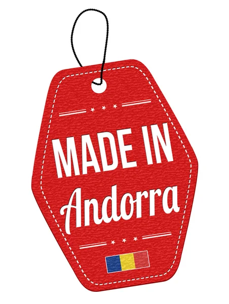 Fabricado en Andorra etiqueta de cuero rojo o etiqueta de precio — Archivo Imágenes Vectoriales