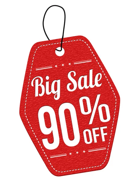 Big sale 90  percent off red leather label or price tag — Stock Vector