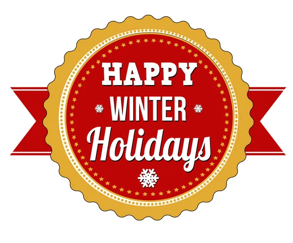 Emblema de férias de inverno feliz no fundo branco, ilustração vetorial — Vetor de Stock