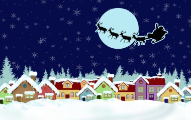 Ülkenin kırsal karlı Noel Baba'nın kızağı ile Noel gecede