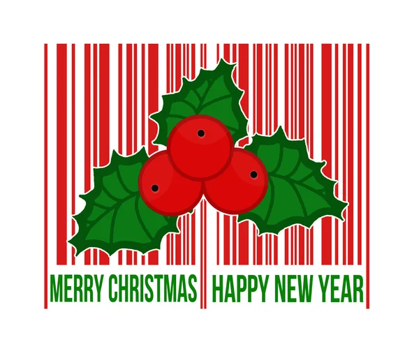 Merry Christmas barcode with holly berry inside — Stock Vector