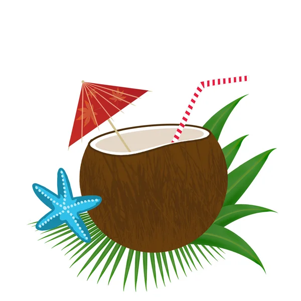 Kokosnoot cocktail op wit — Stockvector