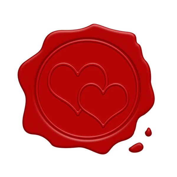 Rote Wachsmarke mit zwei Herzen im Inneren — Stockvektor