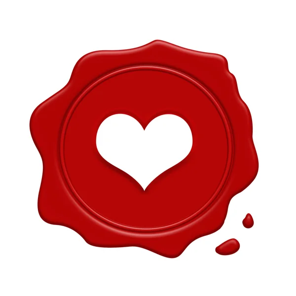 Sello de cera roja con corazón dentro — Vector de stock