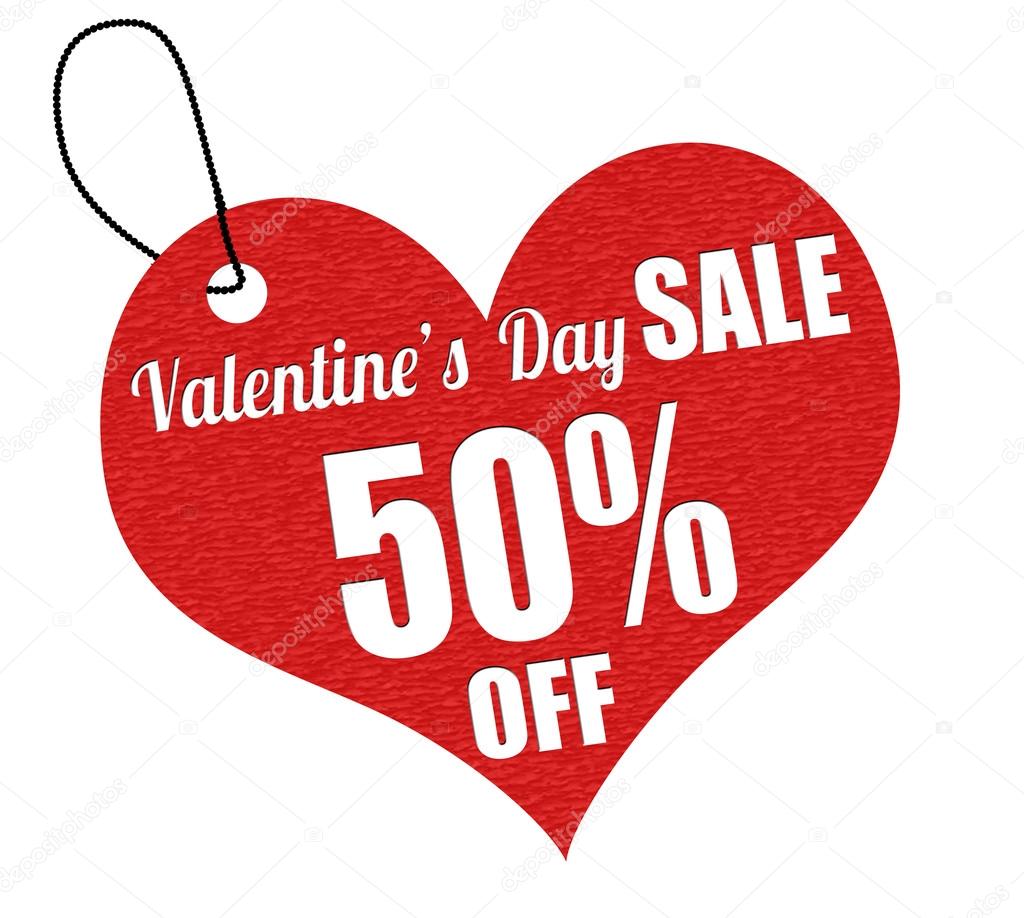 Valentines sale 50 percent off label or price tag