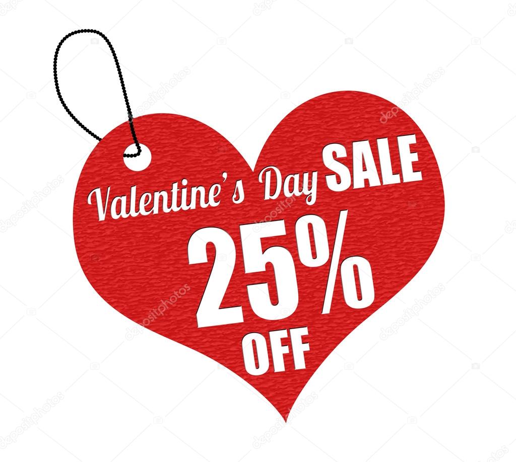 Valentines sale 25 percent off label or price tag