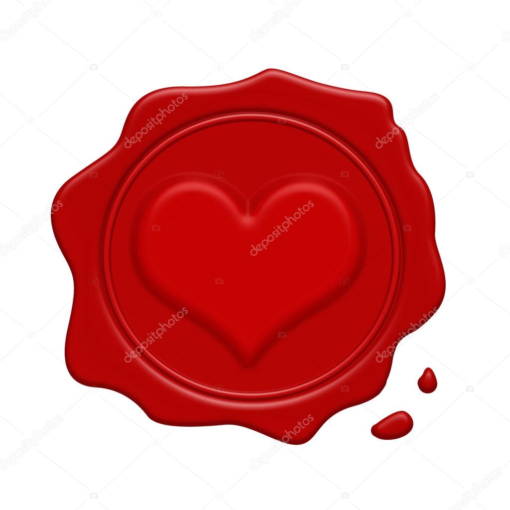 Red wax stamp with heart inside