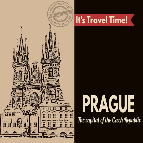 Prague, retro touristic poster — Stock Vector