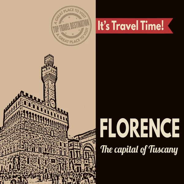 Florencia, cartel turístico retro — Vector de stock