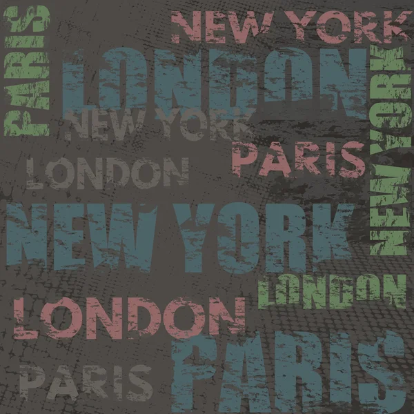 런던, 파리 및 뉴욕 도시 이름으로 인쇄 상의 포스터 디자인 — 스톡 벡터