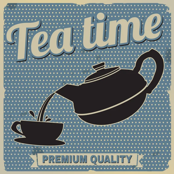 Afiche retro hora del té — Vector de stock