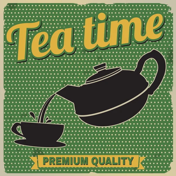 Afiche retro hora del té — Vector de stock