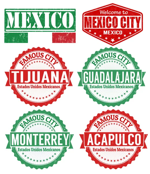 Conjunto de sellos de ciudades de México — Vector de stock