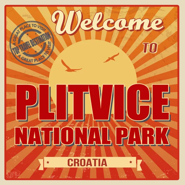 Cartel retro del Parque Nacional Plitvice — Vector de stock