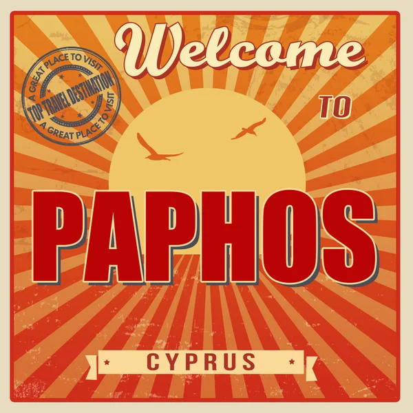 Welcome to Paphos retro poster — Stock Vector