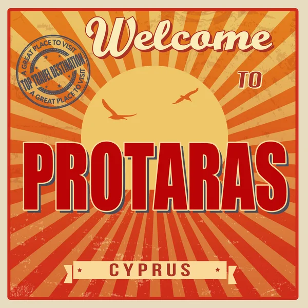 Welcome to Protaras retro poster — Stock Vector