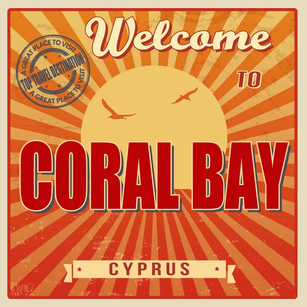 Welcome to Coral Bay retro poster — Stock Vector