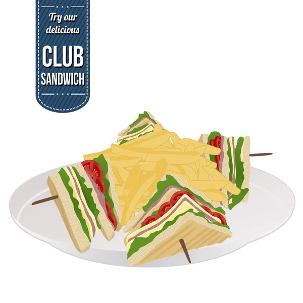 俱乐部三明治和薯条 — 图库矢量图片