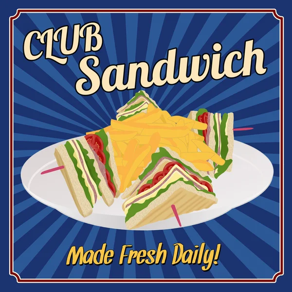 クラブ サンドイッチのレトロなポスター — ストックベクタ