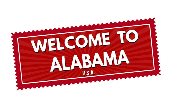 Bienvenido a Alabama etiqueta o sello de viaje — Vector de stock