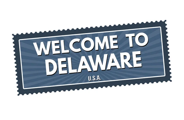 Bienvenido a la etiqueta engomada o sello de viaje Delaware — Vector de stock