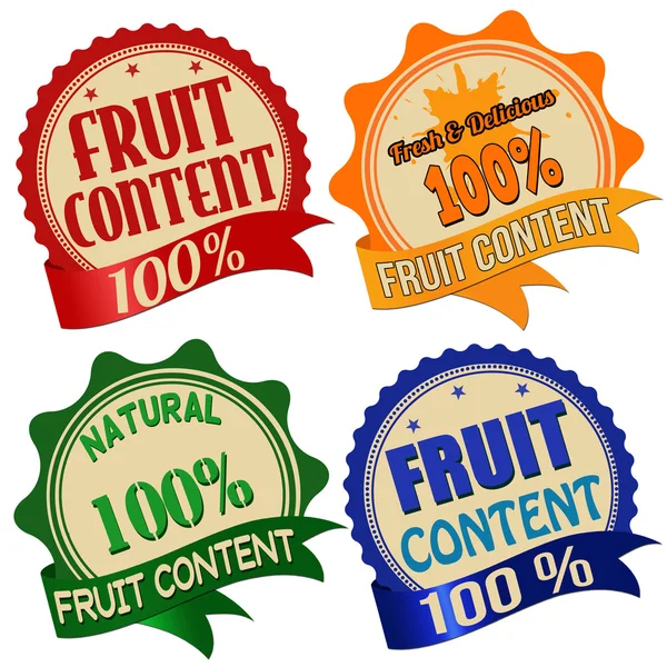 Promotional label, sticker or stamps for one hundred percent fruit content — Stock Vector