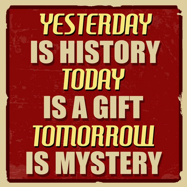 Yesterday is history today is a gift tomorrow is mystery poster — Stock Vector