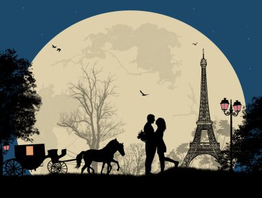 vervoer en liefhebbers nachts in Parijstaşıma ve Paris gece lovers