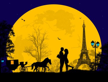 vervoer en liefhebbers nachts in Parijstaşıma ve Paris gece lovers