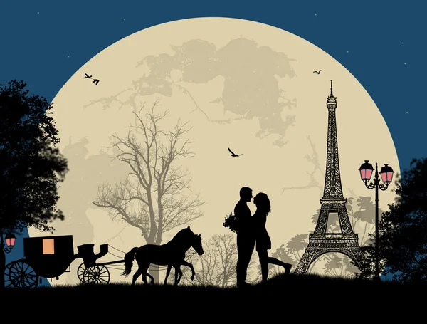 Transport et amoureux la nuit à Paris — Image vectorielle