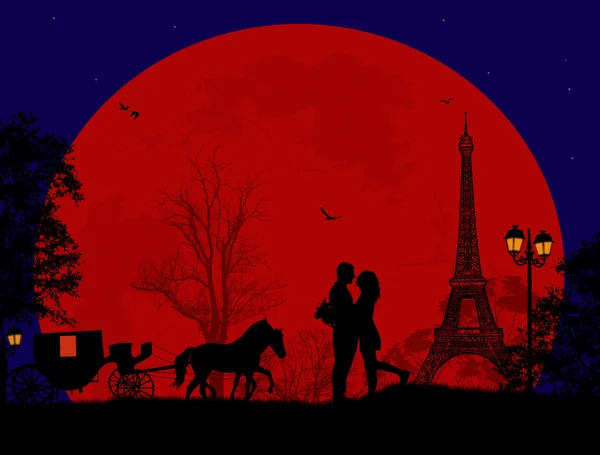 Transport et amoureux la nuit à Paris — Image vectorielle