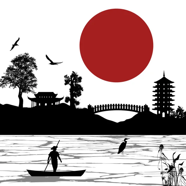 Плакат японских пейзажей — стоковый вектор