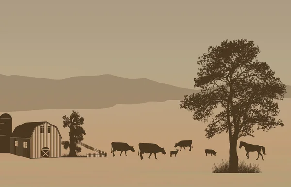 Granja lechera en hermoso lugar — Vector de stock