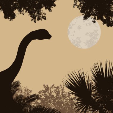 Güzel bir ormanda dinozor siluet